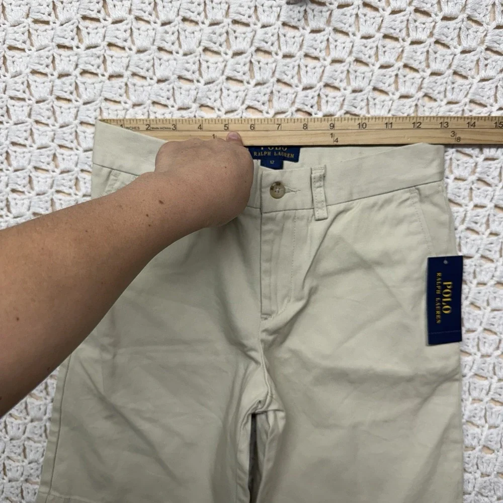 New Ralph Lauren Boy's Shorts Sz 12 Chino Khaki Beige Flat Front School Casual